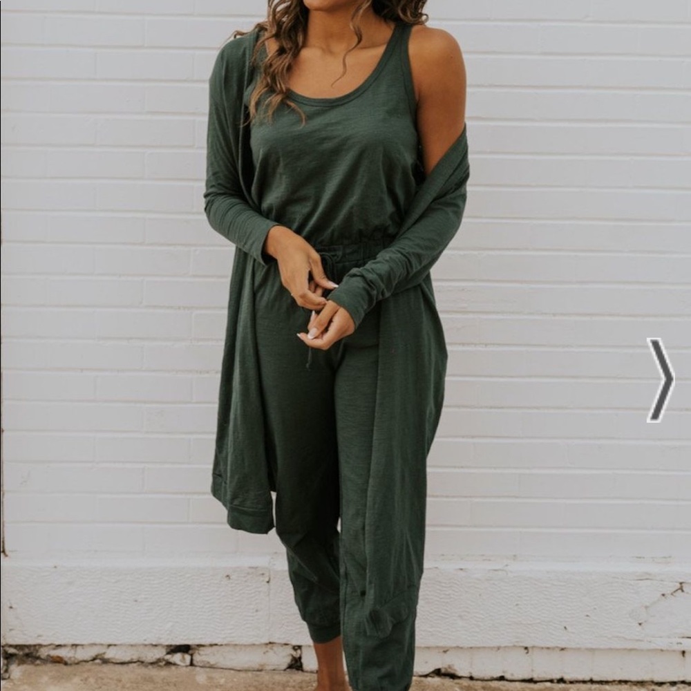 Dark Green Jumpsuit & Matching Cardigan